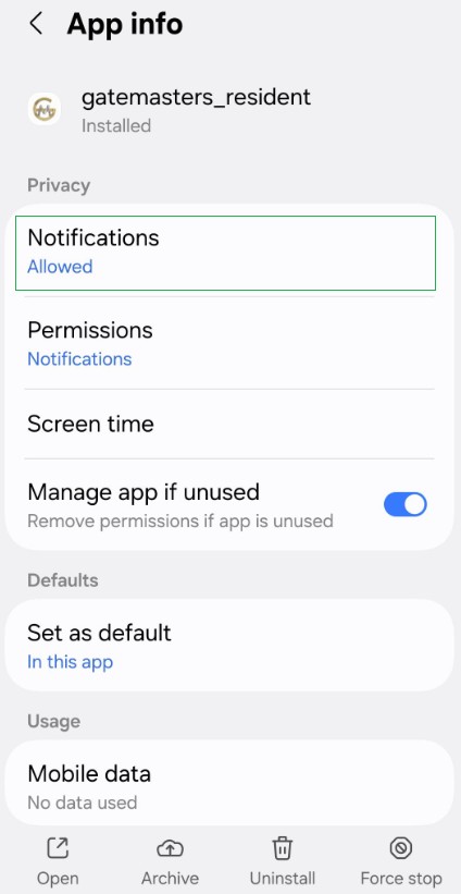Notification settings Android